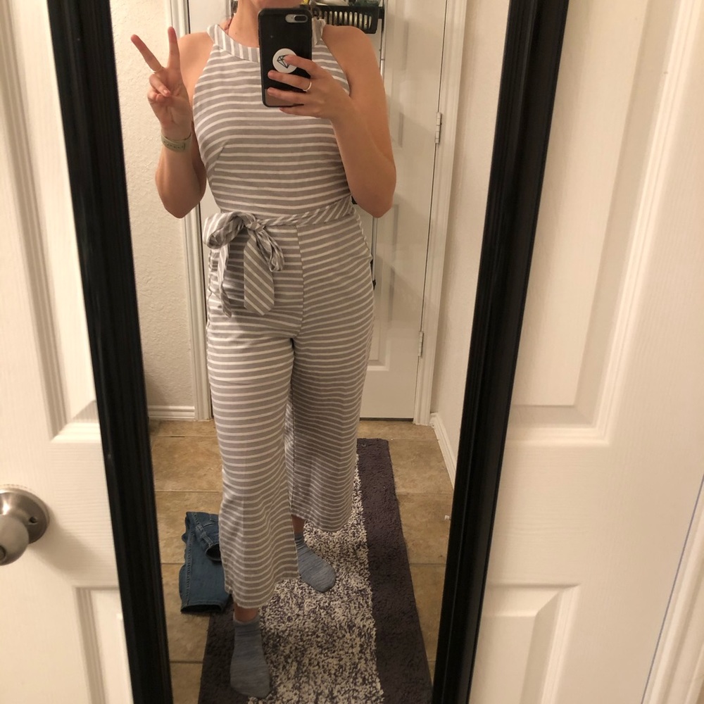 Grey and White Striped Jumper